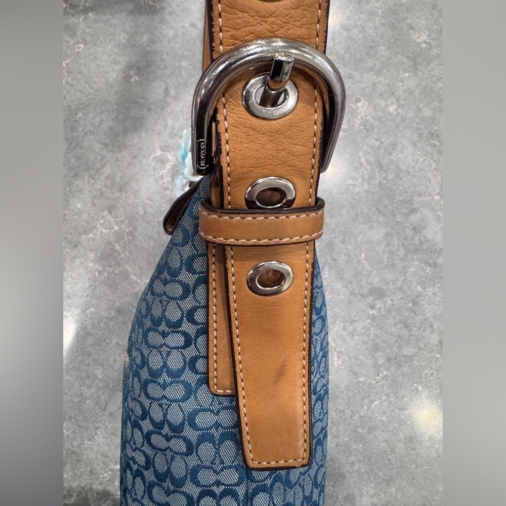 Coach Signature & Suede Blue Shoulder Bag #F10944 - Picture 11 of 12